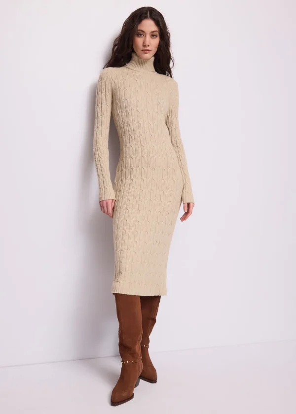 vestido-midi-cuello-alto-topo-claro-jaspeado-01 Vestido midi cuello alto
